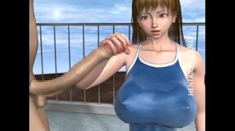Прямо перед большим бассейном грудастая и чувственная девушка в этом хентай порно отлично потрахалась с обычным мужиком
